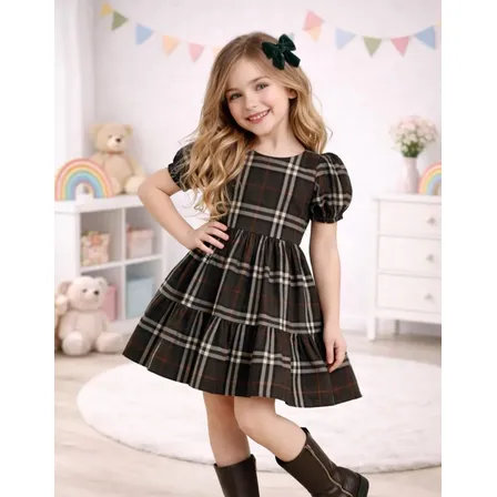 Vestido Infantil Xadrez Junino Meninas Midi