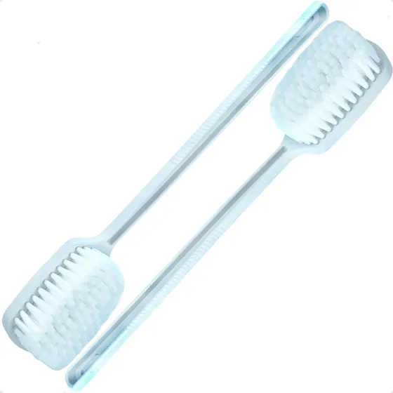 2 Escova De Banho Macia Cabo Longo 41cm Para Lavar Costas Cor Branco EX Decor