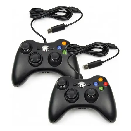 2 Controle Com Fio Compatível Com Xbox 360 Slim X360 Pc Preto