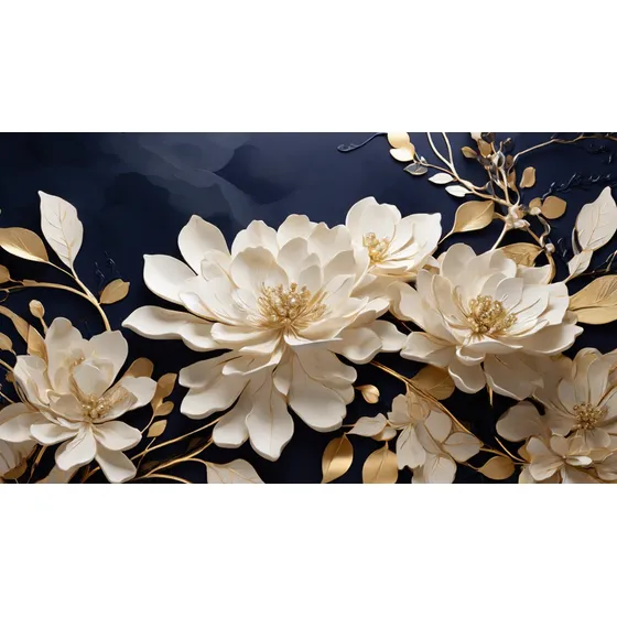 Cuadro Lienzo 120x70 Cm Con Flores Doradas Decoración Hogar