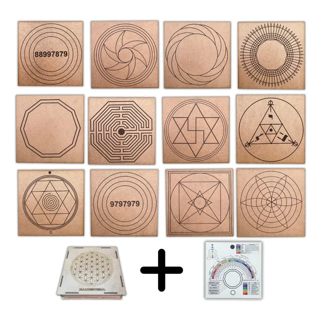 Kit Gráficos Da Radiestesia Mdf + Caixa + Gráfico Relógio 