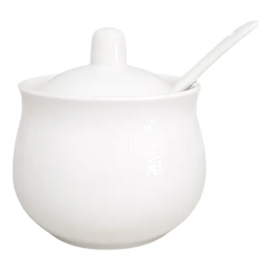Acucareiro Porcelana Branca Porta Acucar 170gr Com Colher