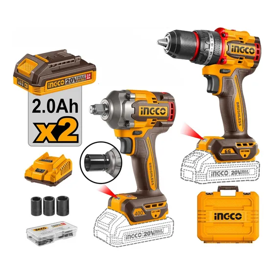 Set Ingco Ckli20275 Atornillador Percutor Bateria P20s Mas Llave De Impacto Color Naranja Claro Frecuencia