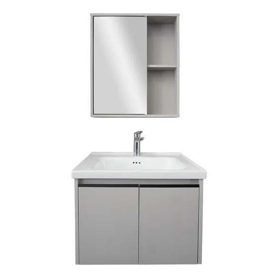 Mueble De Baño Gris Con Bacha Y Botiquín Con Espejo 