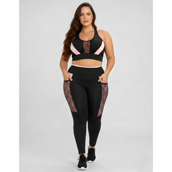 Conjunto Academia Top E Calça Plus Size Com Bolso Treino