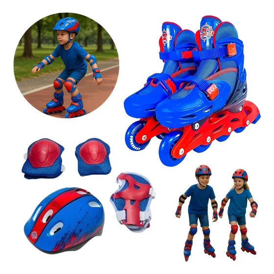 Kit Patins Infantis Com Acessórios De Segurança Tamanho P