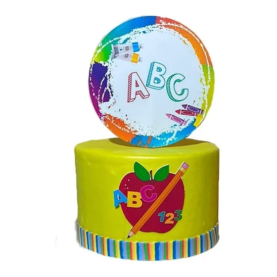 Bolo Fake Mini Tema Abc Letras - Base Única 15x10 Com Topo
