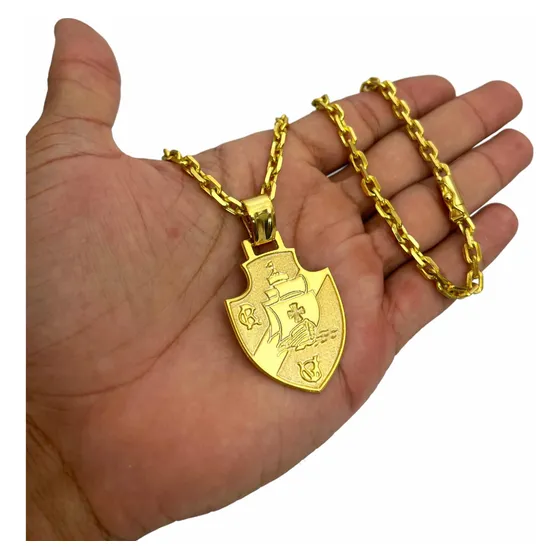 Cordão Com Pingente Do Vasco Da Gama Banhado A Ouro Cadeado