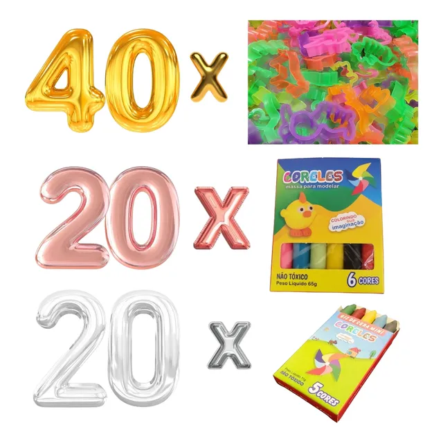 20cx Mini Giz De Cera + 20cx Massinha + 40 Forminhas Modelar