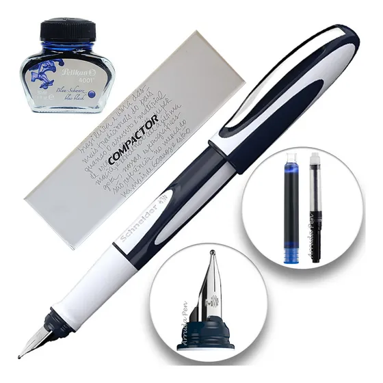 Caneta Tinteiro Schneider Ray Azul Escuro Branco + Con + Tin