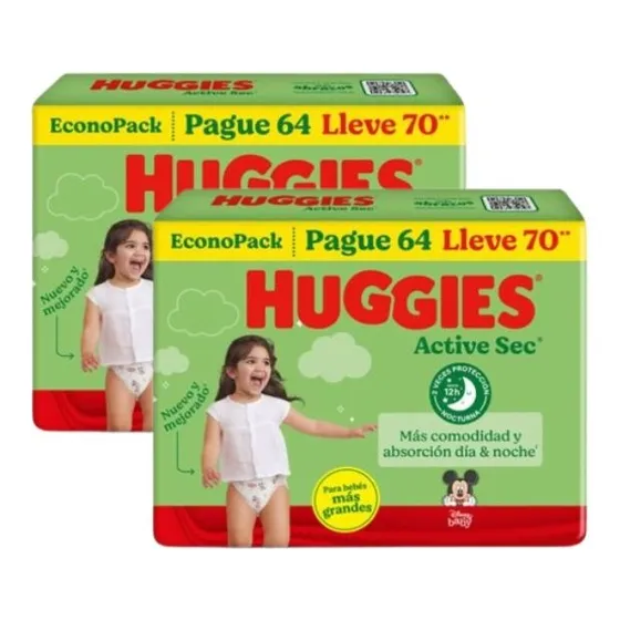 Pack De 2 Pañales Huggies Active Sec Bigpack Talla Xxxl X70 Género Sin Género