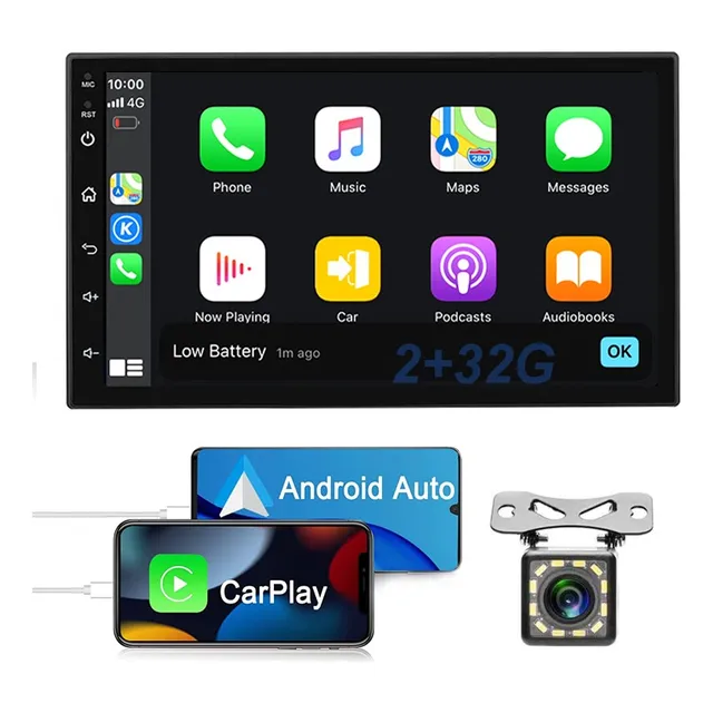 2+32g 7 Pulgadas Doble Din Android Coche Estéreo Con Carplay