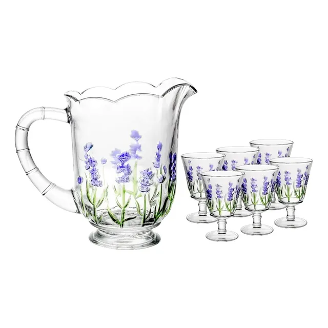 Jogo Jarra Com 6 Taças Lavanda Hand Cristal 1,3l/240ml Lyor