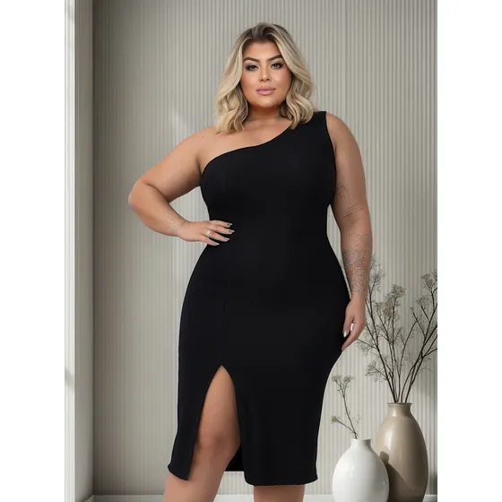 Vestido Plus Size Midi Fenda Modelador Curve Anarruga Até G3