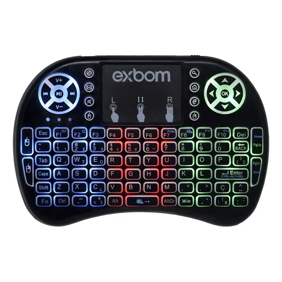 Mini Controle Led Teclado Sem Fio Smart Tv Box Netflix Cor do teclado Preto Exbom BK-BTI8
