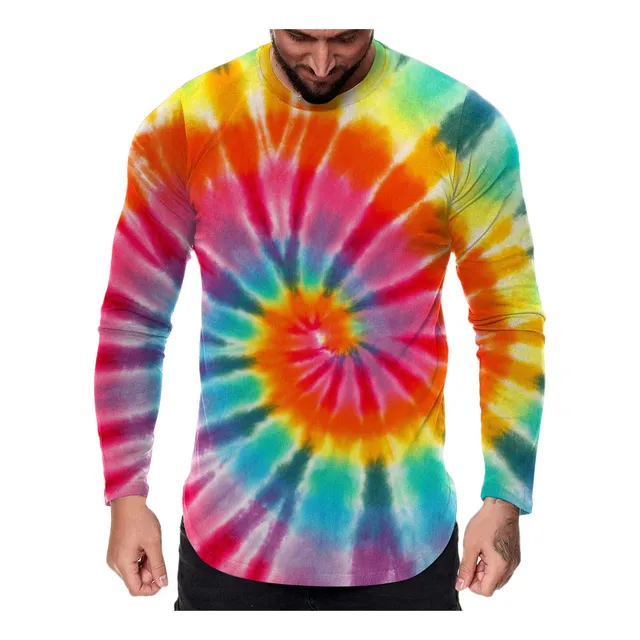 Camiseta Manga Larga Para Hombre Teñido Anudado Hipster