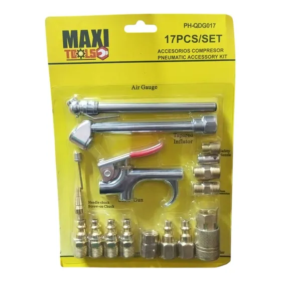 Kit De Acoples Para Compresor Aire Medidor Maxi Tools 17 Pzs