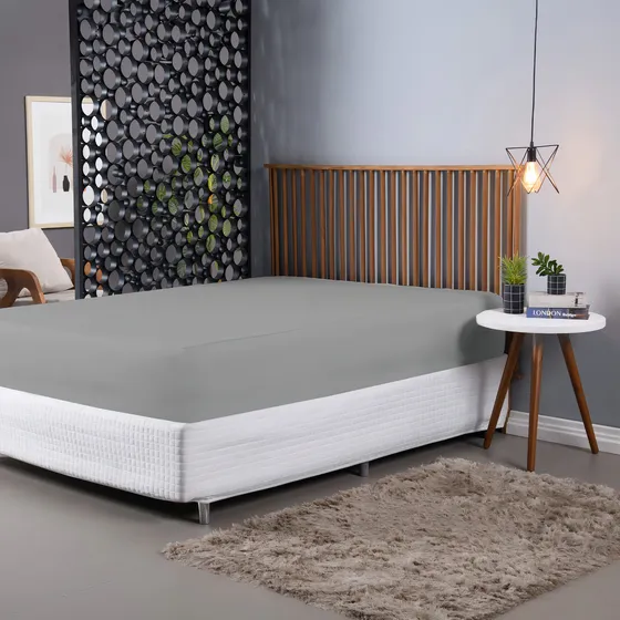 Lençol Casal Avulso 100% Algodão 400 Fios Ultra Soft Cor Cinza Desenho Do Tecido Liso