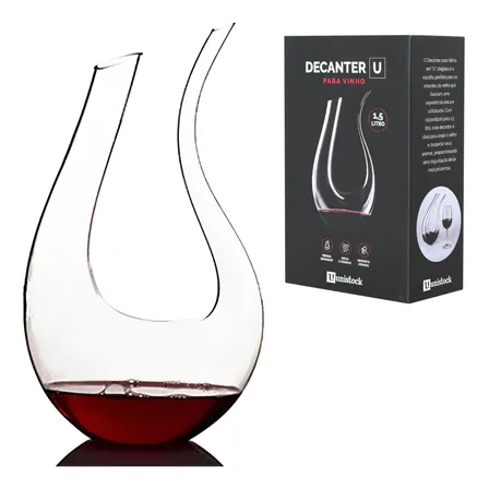 Decanter De Cristal Em U 1500ml Aerador Para Vinho Tinto