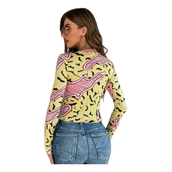 Top Manga Larga Con Estampado