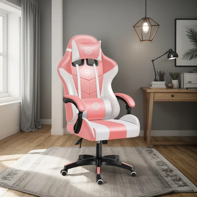Silla De Oficina Ejecutiva Gamer Reclinable Ergonómica Pro Color Rosa/blanco