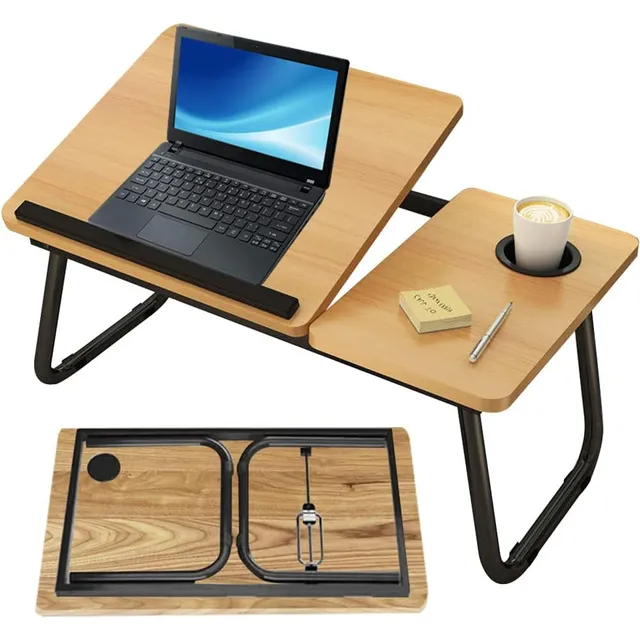 Mesa Plegable Para Laptop, Con Portavasos Y Ranura