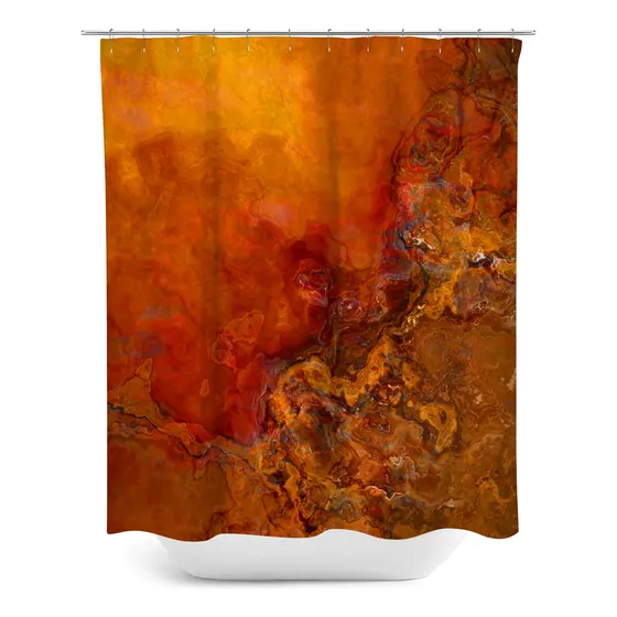 Cortina Ducha Arte Abstracto Fiebre Oro Marron Naranja Rojo