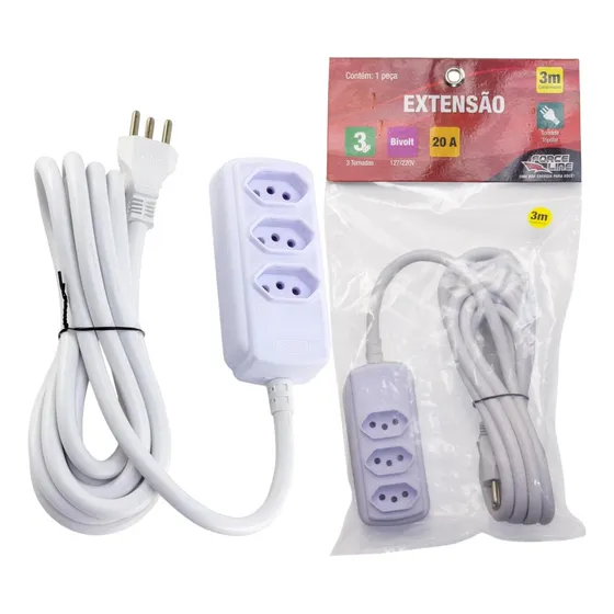 Extensão 3 Tomadas Tripolar 10a 3m Branco 127/220V
