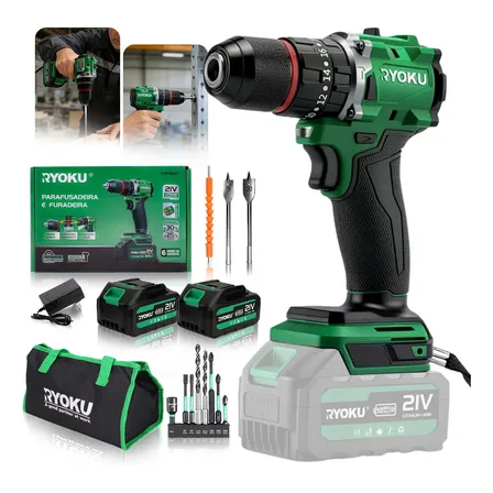 Parafusadeira Furadeira De Impacto Brushless 2 Bateria Ryoku Verde 127/220v 50 Hz/60 Hz