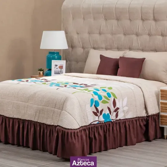 Colcha Con Cojínes Matrimonial Estampada Marca Azteca