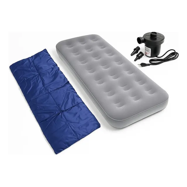 Colchon Inflable 1 P + Inflador Eléctrico + Sobre De Dormir
