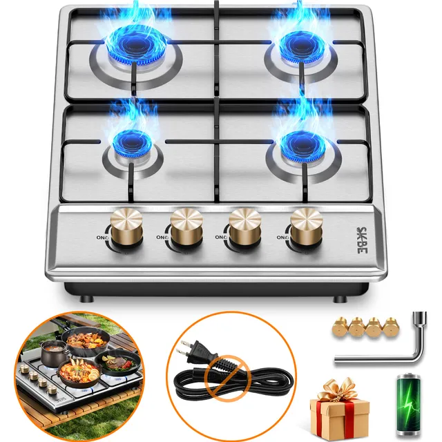 Skbe Parrilla De Gas Estufa De Mesa 4 Quemadores Acero Inoxidable Adaptable A Gas Lp O Gas Natural Con Encendido Electrico Cocinas Uso Empotrable Pie Con Bateria