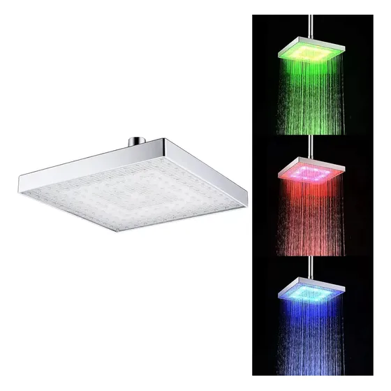 Flor De Ducha Luz Led Colores Acabado Brillante Baño