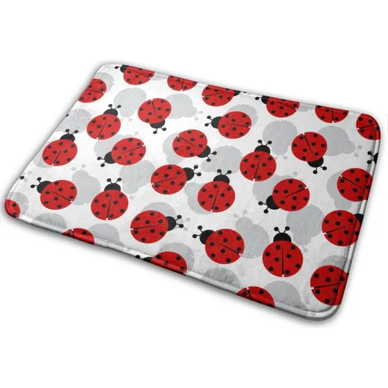 Alfombra Cocina Para Tapete Baño Diseño Mariquita Roja Negra