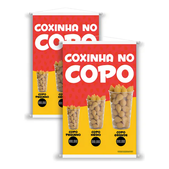 Kit 2 Placa Faixa Banner Coxinha No Copo - Editável Cor Coxinha Do Copo
