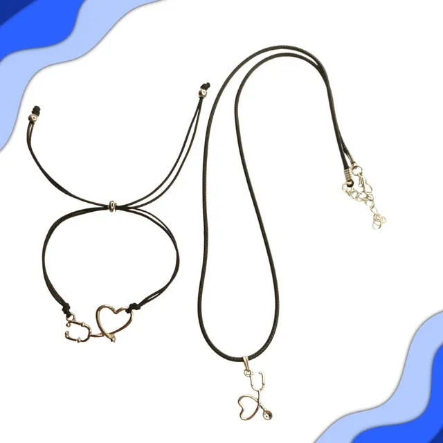 Collar Más Pulsera Son De Cuero En Forma De Estetoscopio 