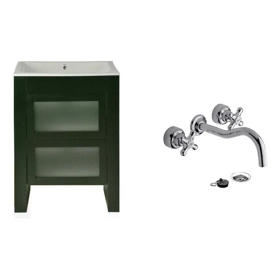 Vanitory Roca Diverta + Grifería Fv Malena Lavat De Pared P Bacha Blanco Mueble Marrón Oscuro