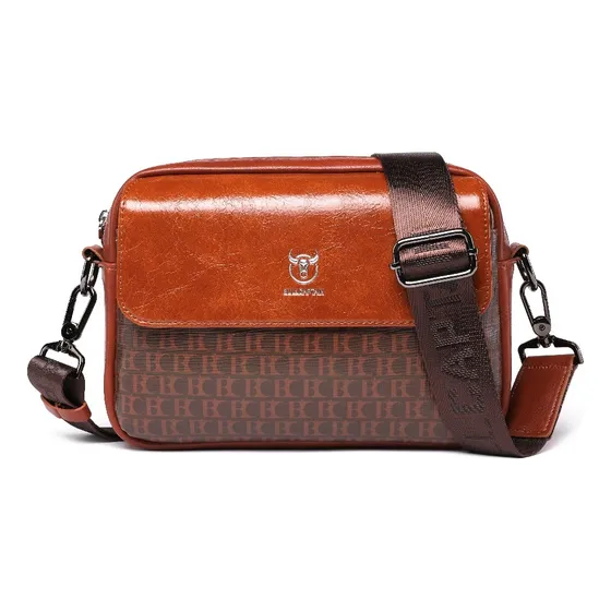 Bullcaptain - Morral De Cuero Pu Djb-0102-pu-or Naranja Diseño De La Tela Liso