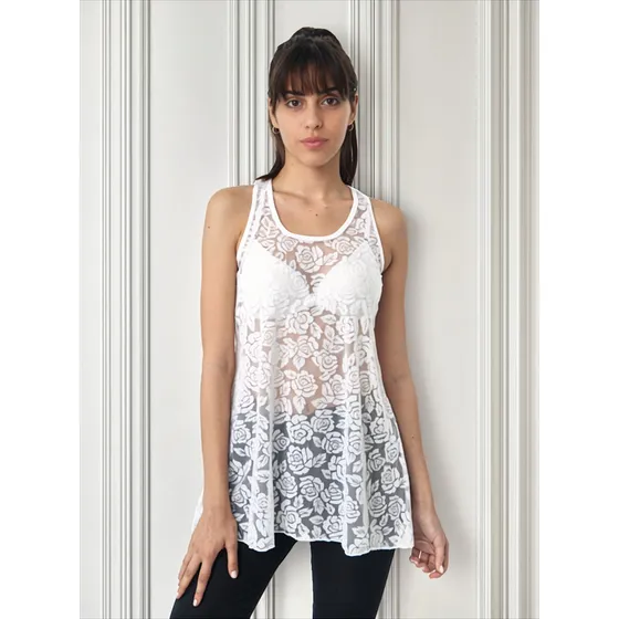Blusa Musculosa De Encaje Color Natural Marca Motivi Talle M