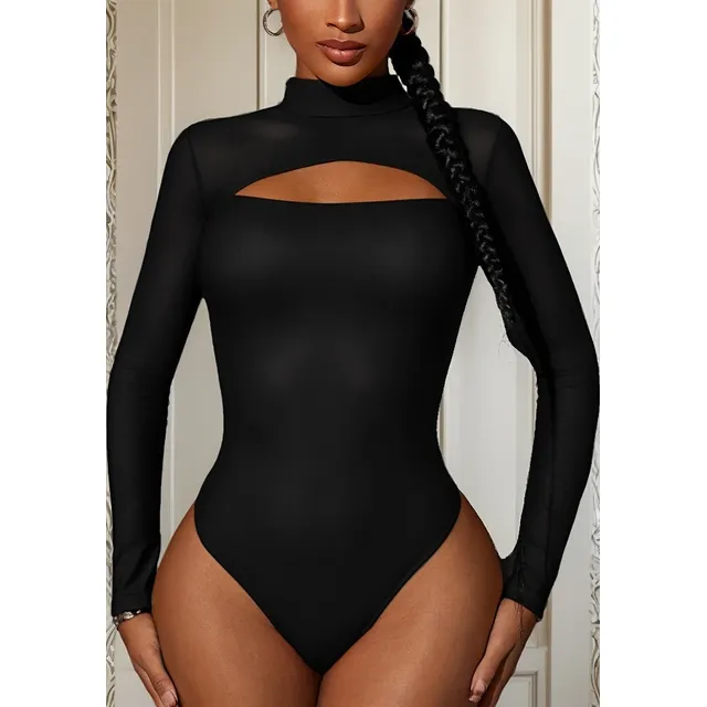 Blusa Body Manga Larga Cuello Alto Tortuga Escotado Mujer