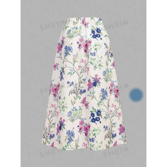 Falda Larga De Cintura Estampado Floral T:m Flores