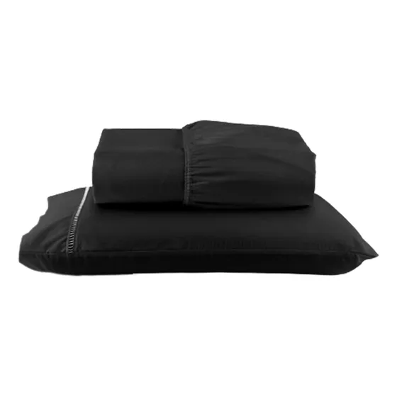 Lençol Solteiro Com Fronha Ponto Palito Texfine Macio C/ Elastico 2 Peças Preto