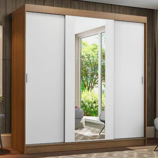 Guarda-roupa Casal Madesa Reno 3 Portas Correr Com Espelho R Cor Rustic/branco Guarda-roupa Casal Madesa Reno 3 Portas Correr Com Espelho R Cor Rustic/branco