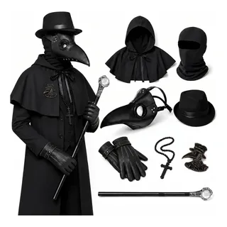 Disfraz Halloween Hombre, 8 Pcs Disfraz Peste Negra, Disfraz Medico De La Peste Negra Con Mascara De La Peste, Capa Halloween, Cosplay Accesorio