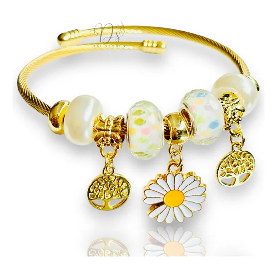 Pulseira Life Aço Completa 10 Berloques Charm Banho Ouro 18k
