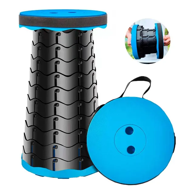 Banco Plegable Portátil Silla Taburete Retráctil Graduable Acabado de la estructura Mate Color Azul
