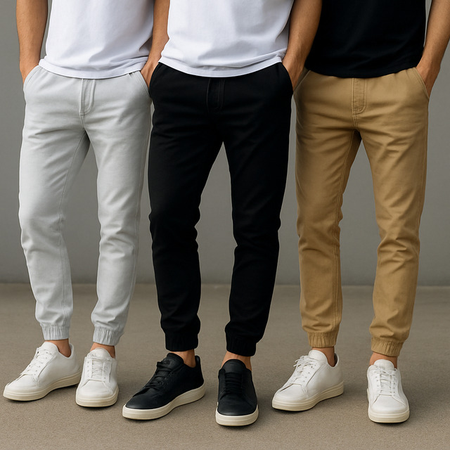 Kit 3 Calça Jogger Masculina Sarja Com Punho Streetwear Kit 3 Calça Jogger Masculina Sarja Com Punho Streetwear