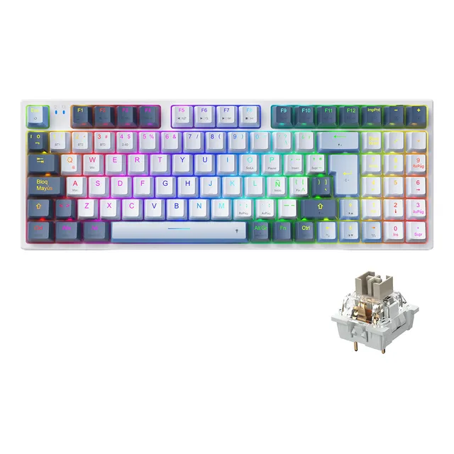 Teclado Mecánico Gamer Español Machenike K500pro 95 Tecla Inalámbrico RGB Gasket Ergonomico Teclado Numerico Para Pc 3/5 Pin Hotswap 3000mAh Anti-ghosting(Con cable + Receptor USB 2.4Ghz + Bluetooth)
