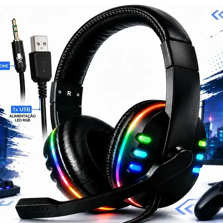Headset Gamer RGB Led Com Microfone P2 P/ PC PS4 PS5 Xbox Celular Notebook Surround 5.1 Landara