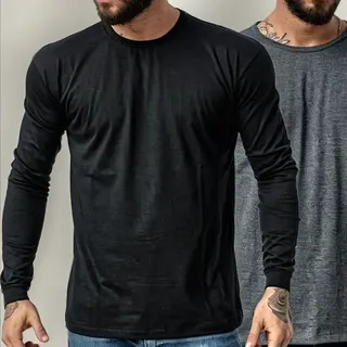 Kit 2 Camisetas Masculinas Manga Longa Algodão Premium